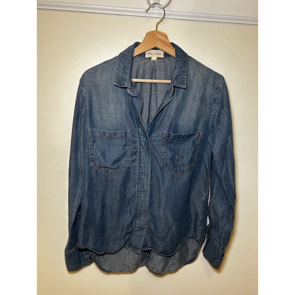 Women's Cloth & Stone Chambray Hidden Button Up‎ High Low Shirt Size Small
